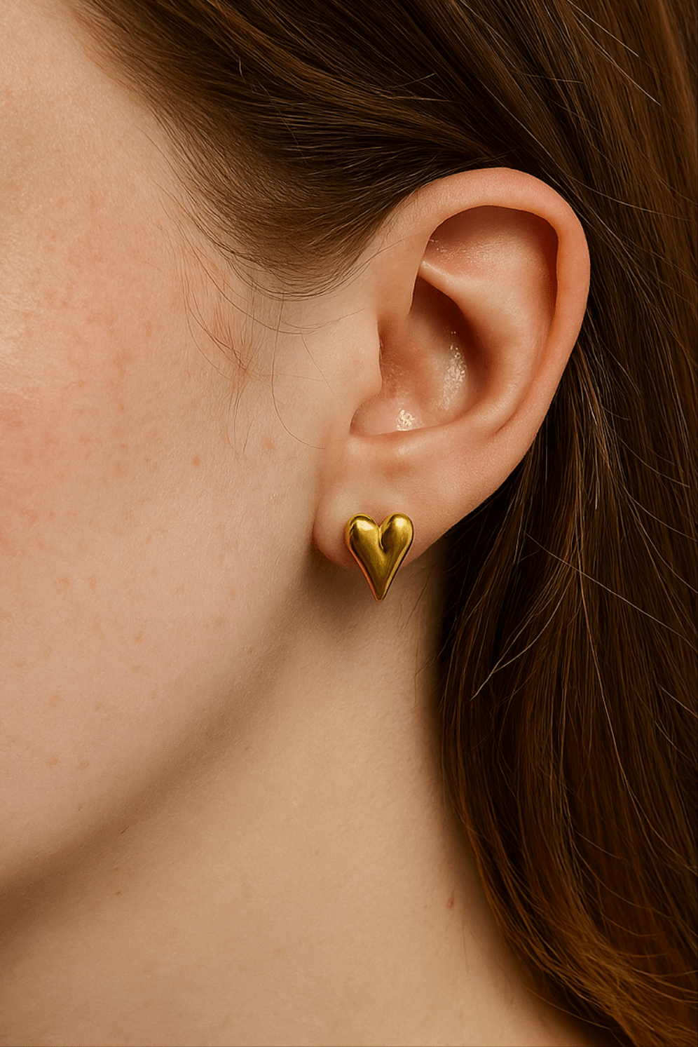 Gold Heart Shaped Ear Studs - SIFARA JEWELS