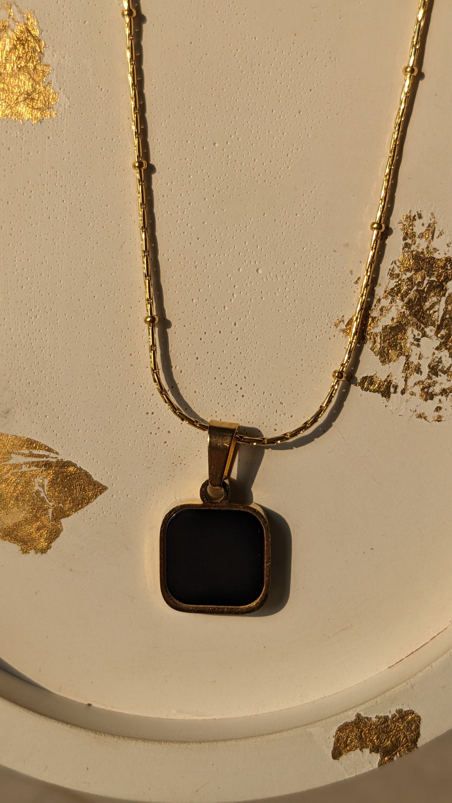 TWO SIDED BLACK SQUARE PENDANT