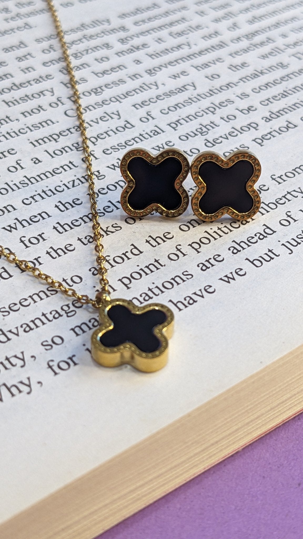 BLACK CLOVER NECKLACE - SET OF TWO - SIFARA JEWELS