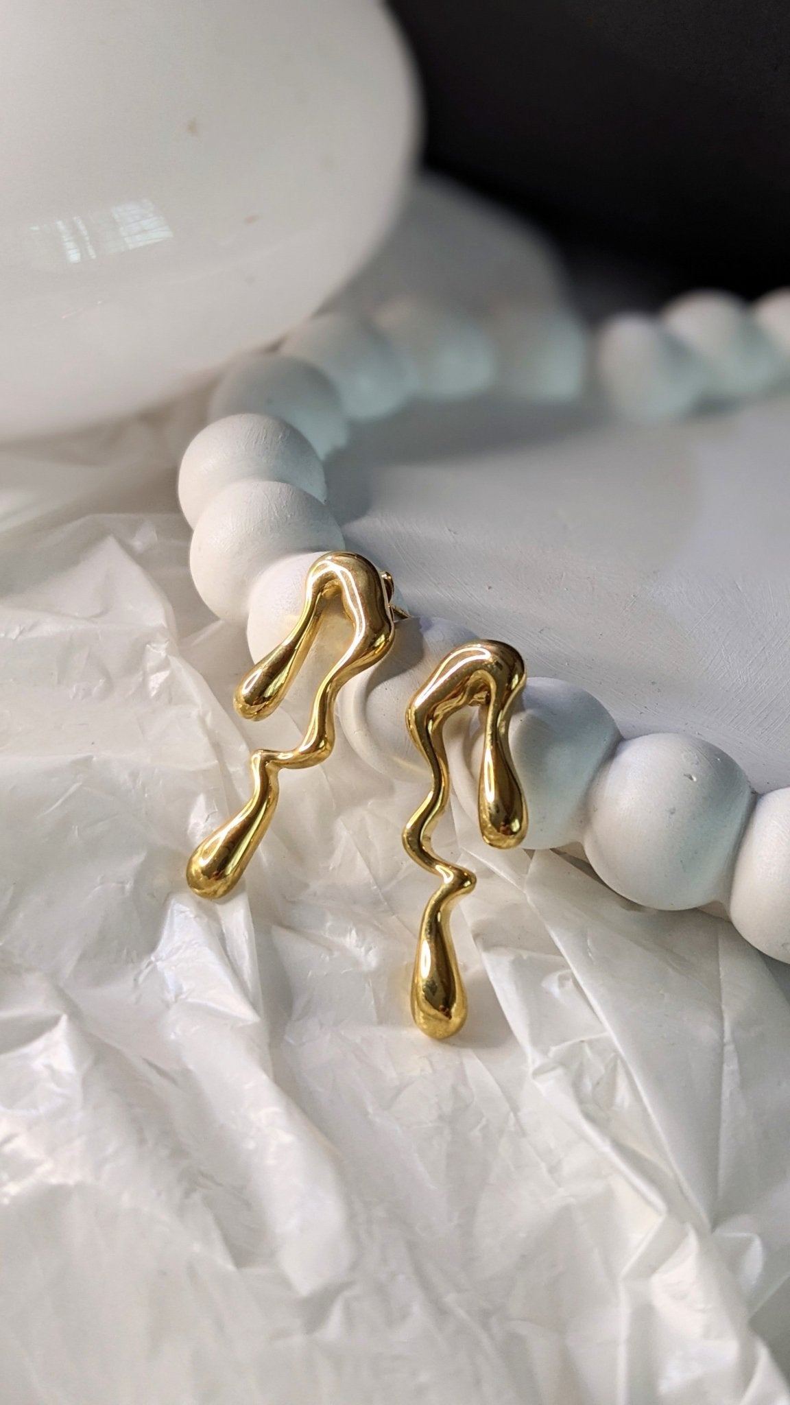 MELTED GOLD EARRINGS STAINLESS STEEL - SIFARA JEWELS