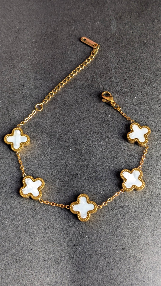 4 - Piece Stainless Steel White Clover Jewelry Set – Pendant Necklace, Earrings, Bracelet & Ring - SIFARA JEWELS