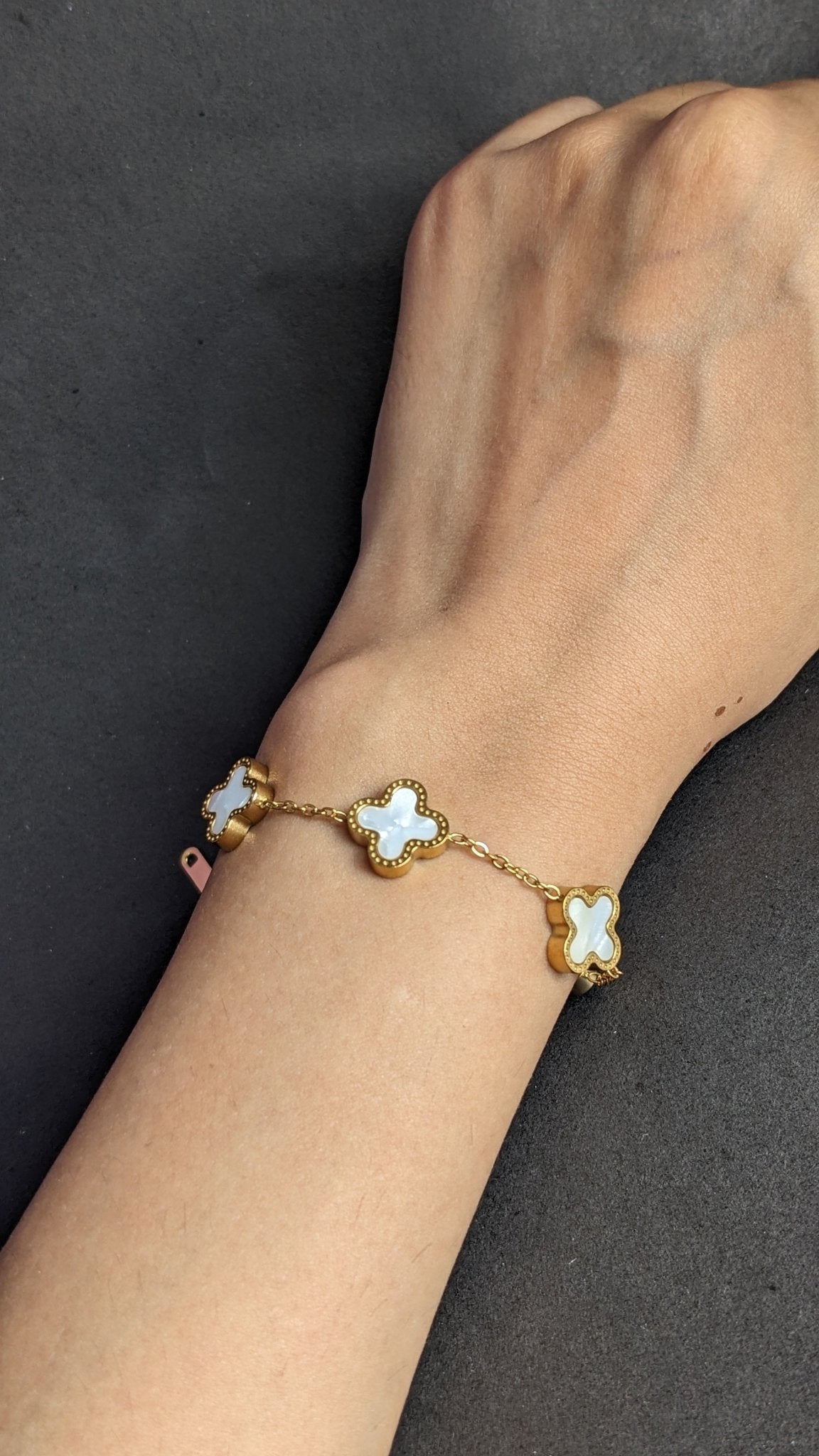 White 4 - Leaf Clover Double Sided Bracelet - SIFARA JEWELS