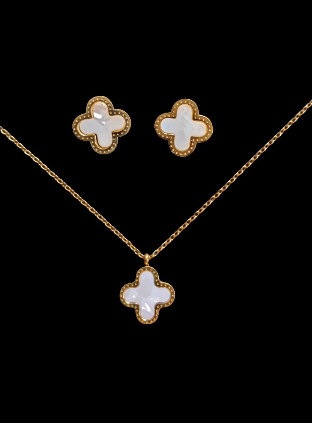 WHITE CLOVER NECKLACE SET- SET OF TWO