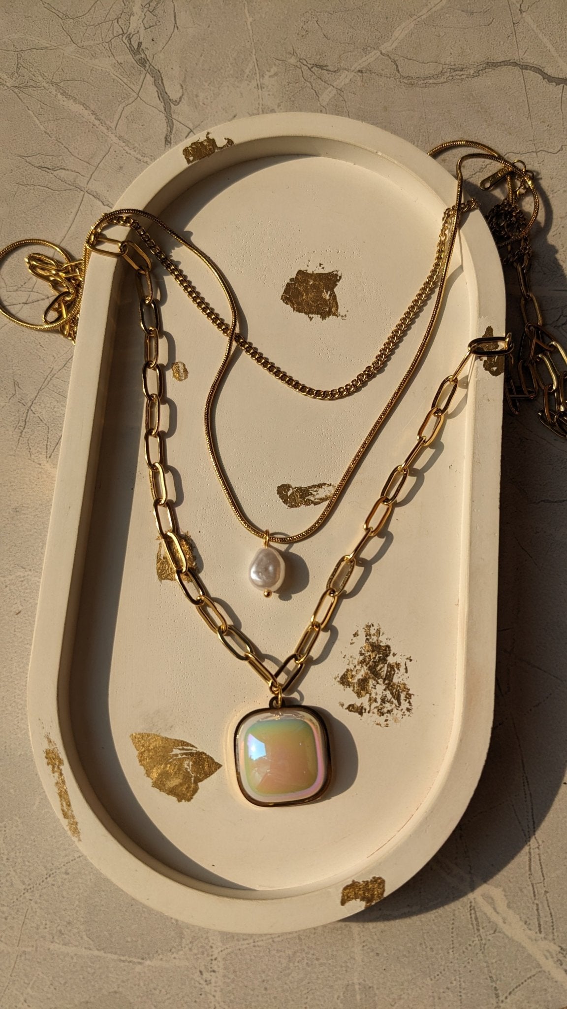THREE LAYERED WHITE OPAL NECKLACE - SIFARA JEWELS