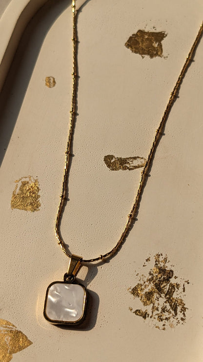 WHITE SQUARE PENDANT - SIFARA JEWELS