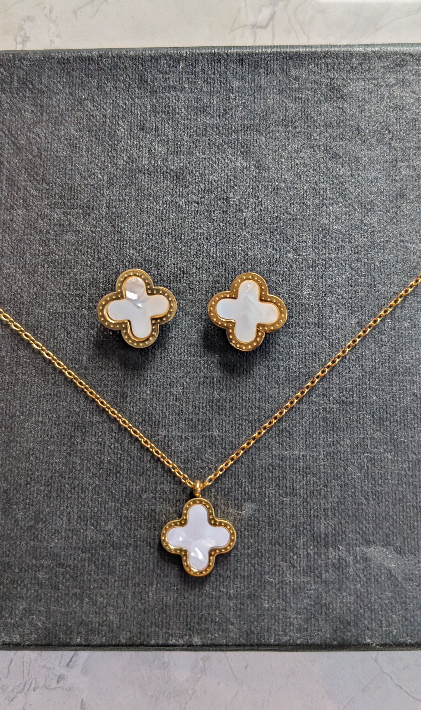 WHITE CLOVER NECKLACE SET- SET OF TWO