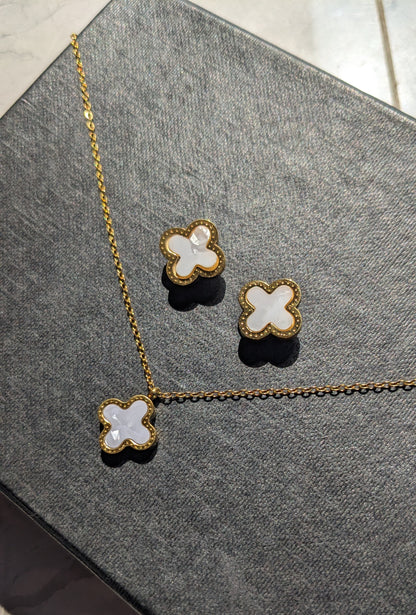 WHITE CLOVER NECKLACE SET- SET OF TWO