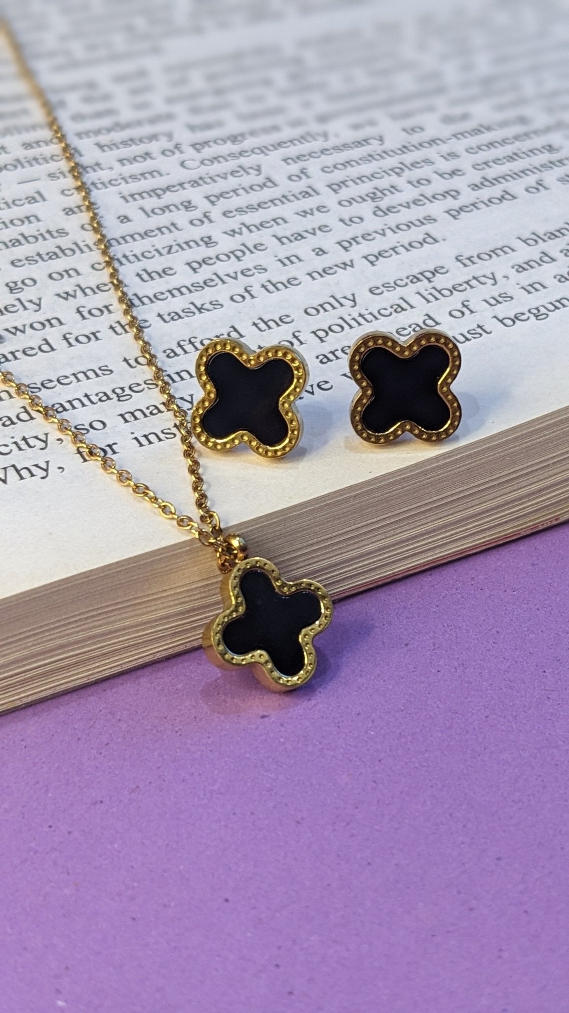 BLACK CLOVER NECKLACE - SET OF TWO - SIFARA JEWELS