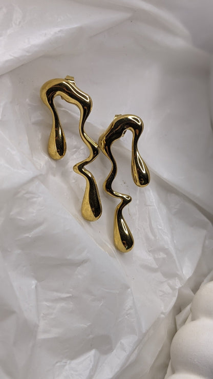 MELTED GOLD EARRINGS STAINLESS STEEL - SIFARA JEWELS