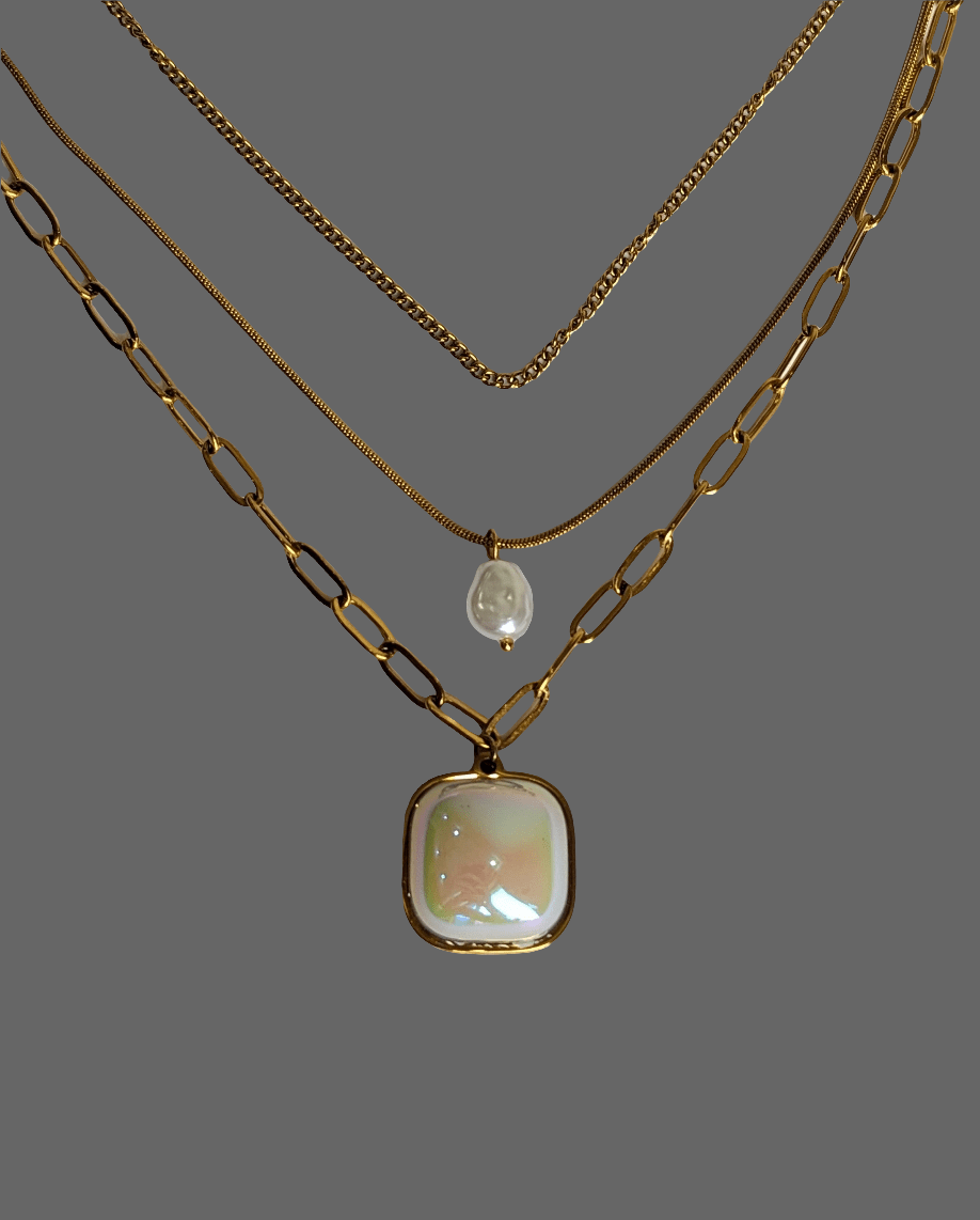 THREE LAYERED WHITE OPAL NECKLACE - SIFARA JEWELS