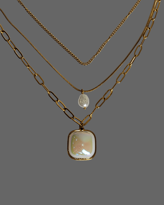 THREE LAYERED WHITE OPAL NECKLACE - SIFARA JEWELS