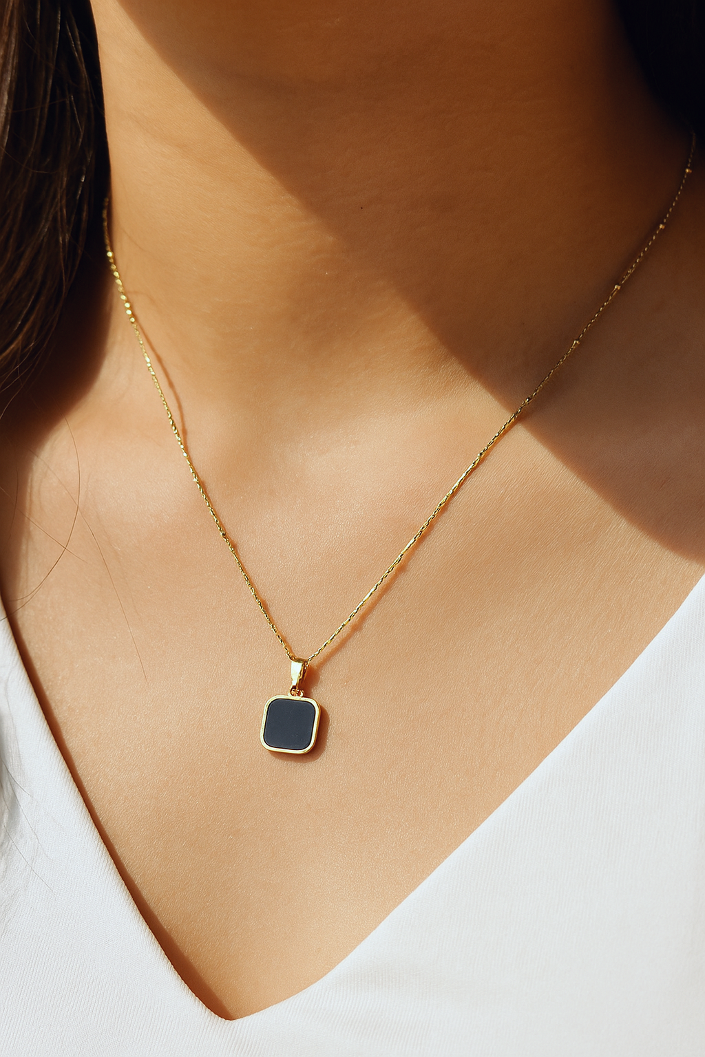 TWO SIDED BLACK SQUARE PENDANT