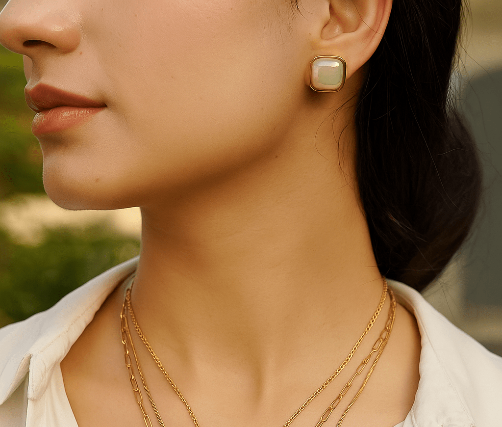 WHITE OPAL EARSTUDS - SIFARA JEWELS