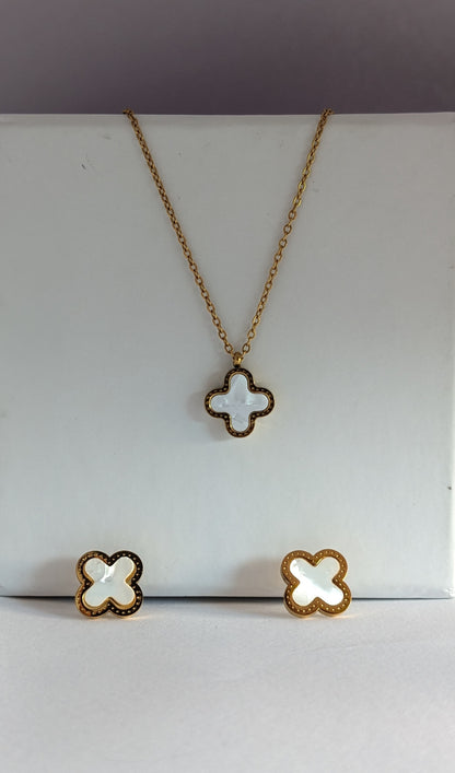 WHITE CLOVER NECKLACE SET- SET OF TWO