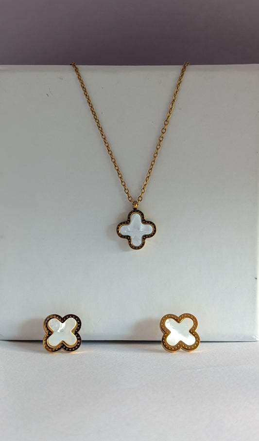 WHITE CLOVER NECKLACE SET- SET OF TWO
