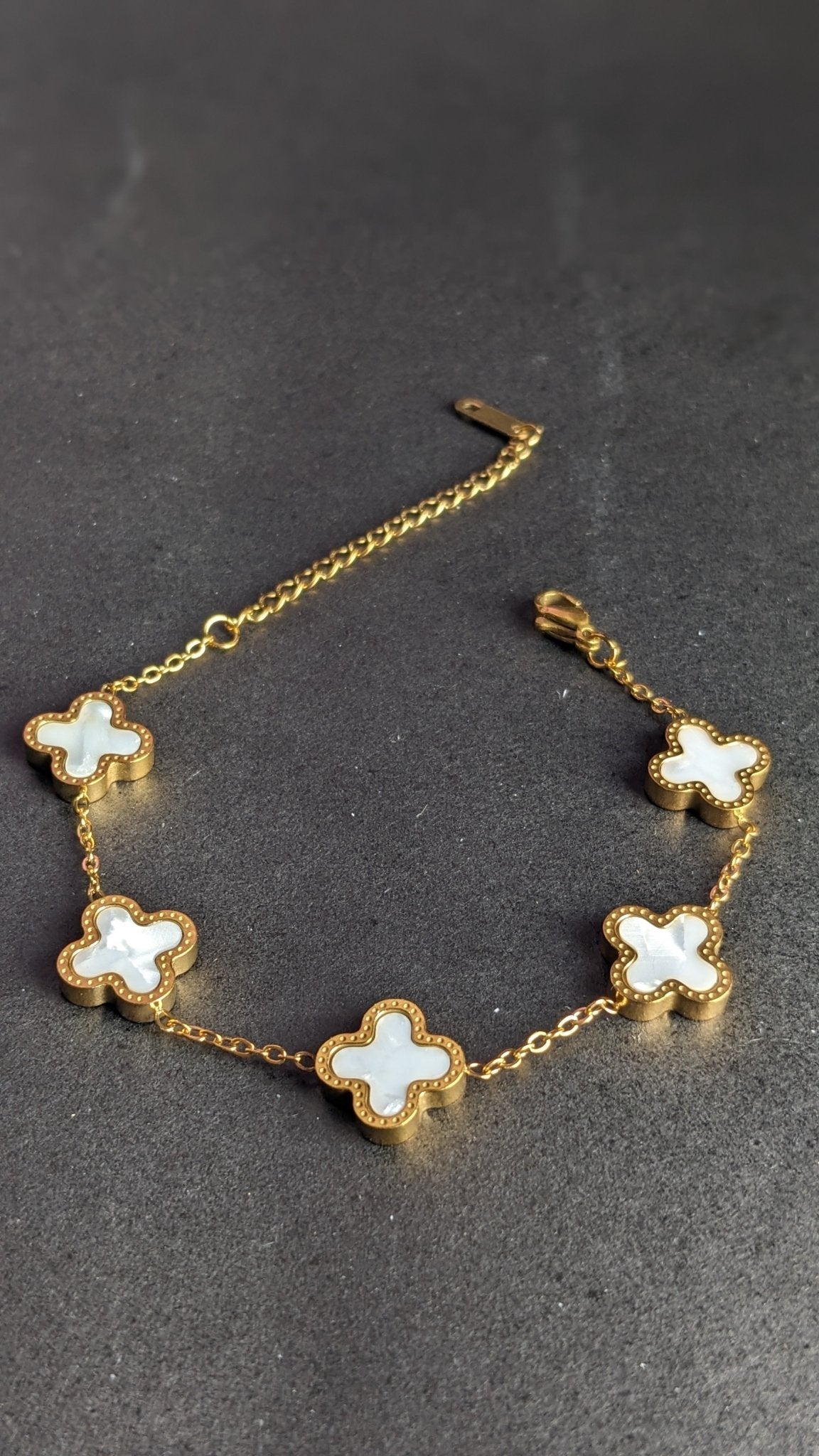 White 4 - Leaf Clover Double Sided Bracelet - SIFARA JEWELS