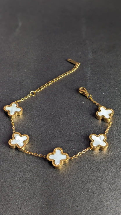 White 4 - Leaf Clover Double Sided Bracelet - SIFARA JEWELS