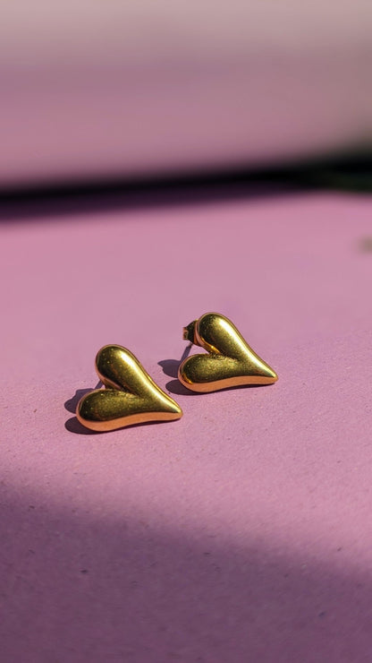 Gold Heart Shaped Ear Studs - SIFARA JEWELS