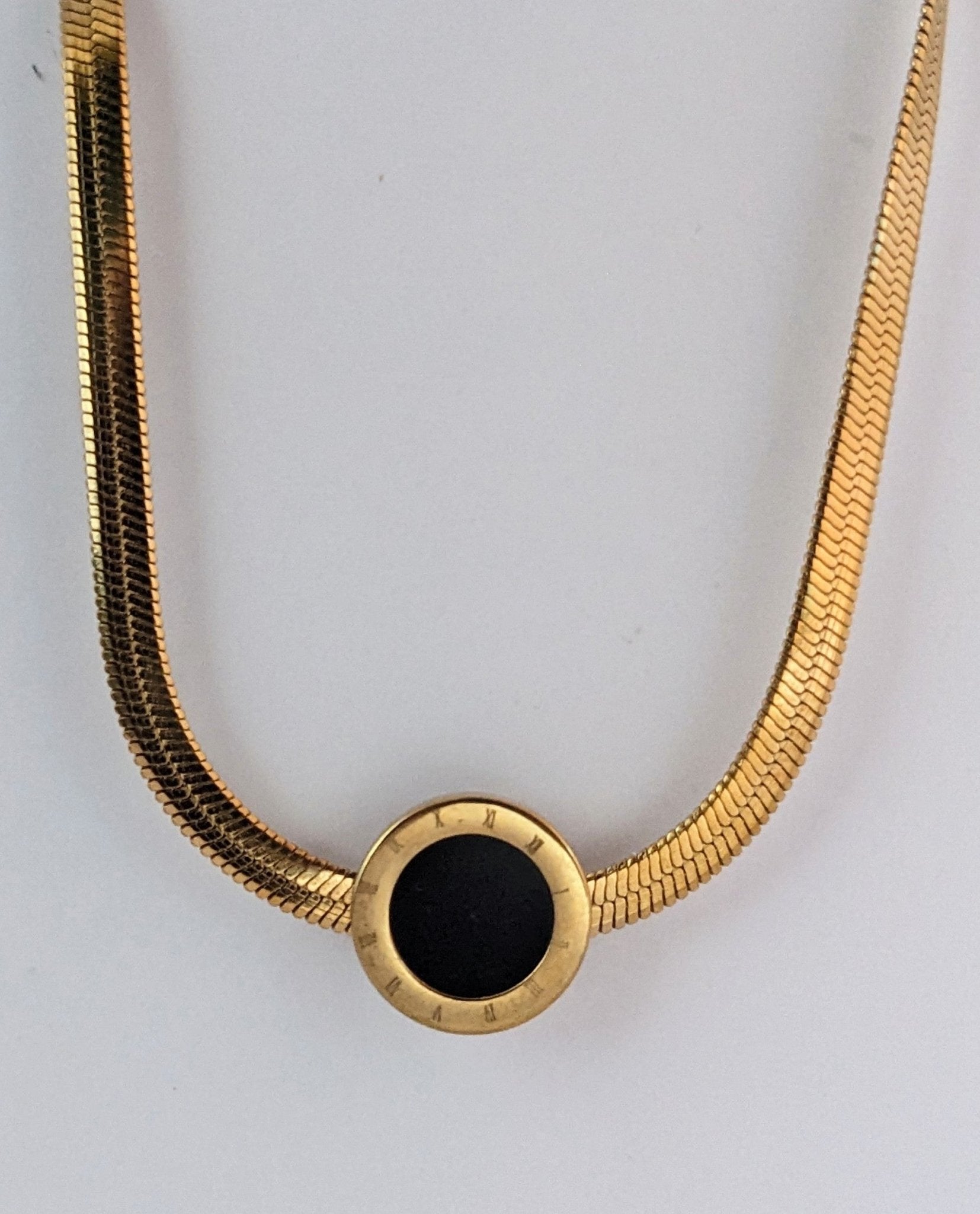Gold Black Roman Numeric Snake Chain Necklace - SIFARA JEWELS