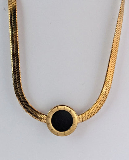 Gold Black Roman Numeric Snake Chain Necklace - SIFARA JEWELS
