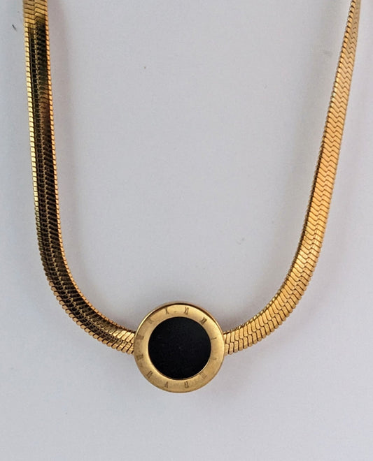Gold Black Roman Numeric Snake Chain Necklace - SIFARA JEWELS