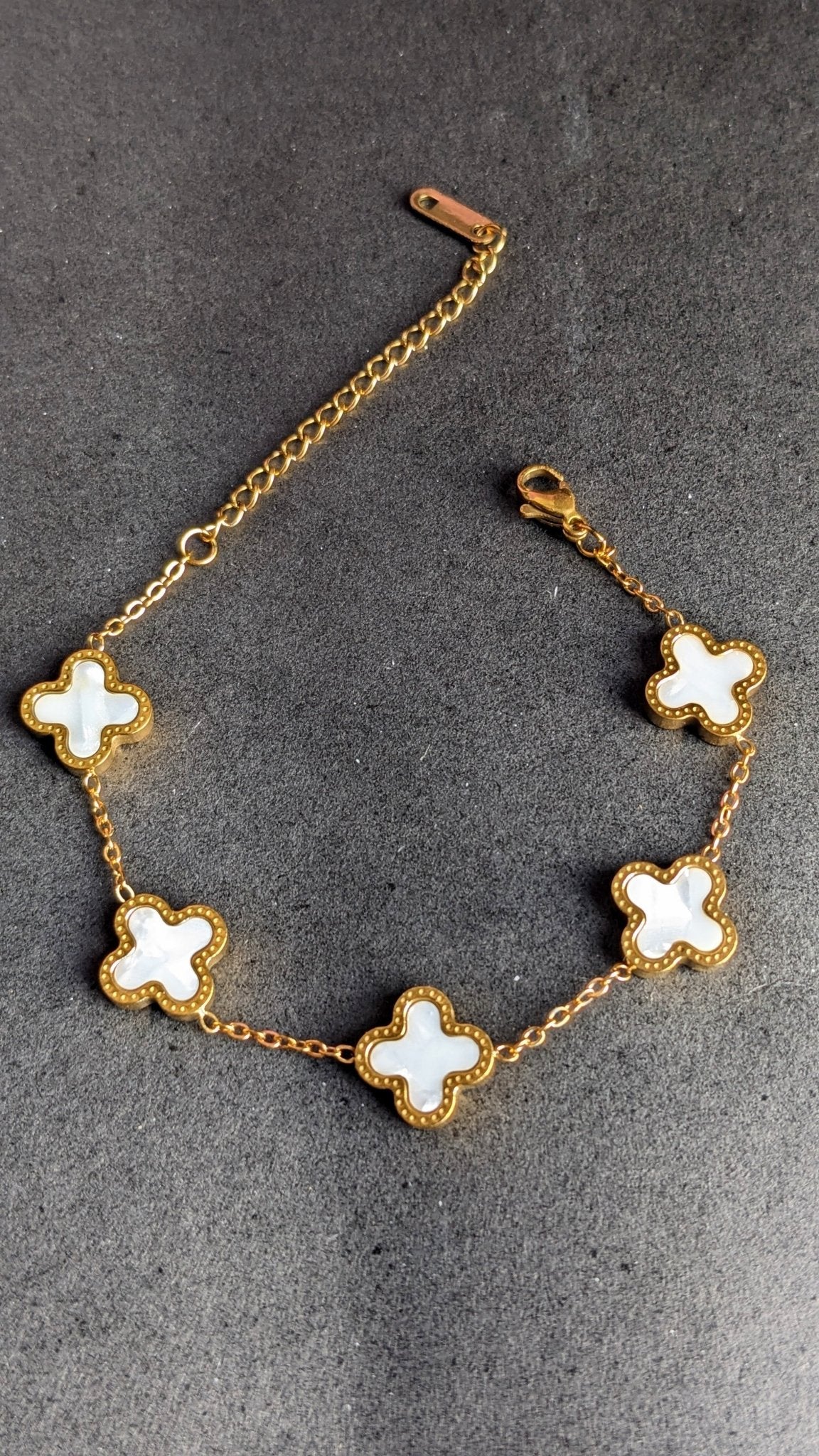 4 - Piece Stainless Steel White Clover Jewelry Set – Pendant Necklace, Earrings, Bracelet & Ring - SIFARA JEWELS