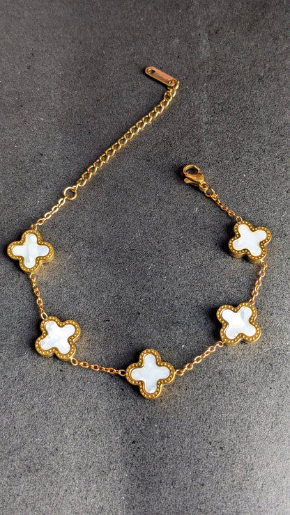 4 - Piece Stainless Steel White Clover Jewelry Set – Pendant Necklace, Earrings, Bracelet & Ring - SIFARA JEWELS