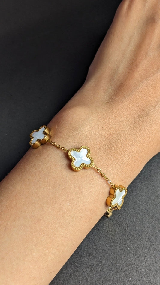 White 4 - Leaf Clover Double Sided Bracelet - SIFARA JEWELS
