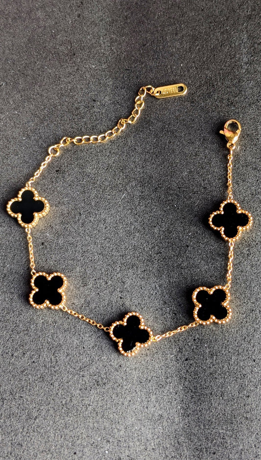 Black 4 - Leaf Clover Double sided Bracelet - SIFARA JEWELS