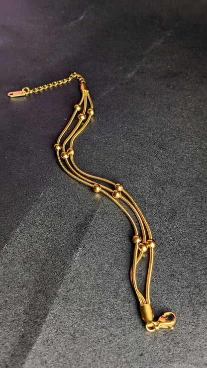 Stainless Steel Three Layered Balls Beads Bracelet - SIFARA JEWELS