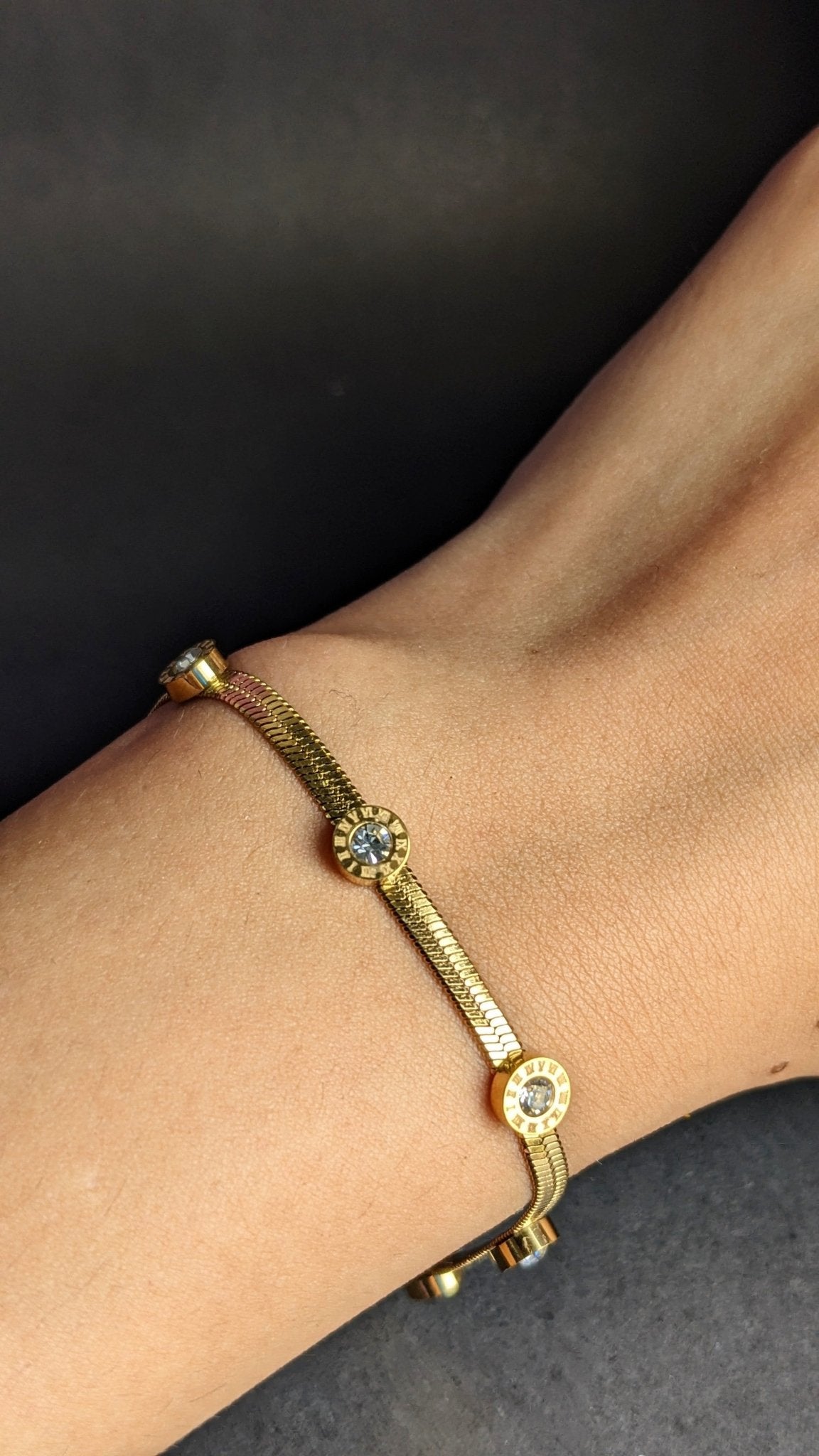 Roman Crystal Charm Snake Chain Bracelet - SIFARA JEWELS