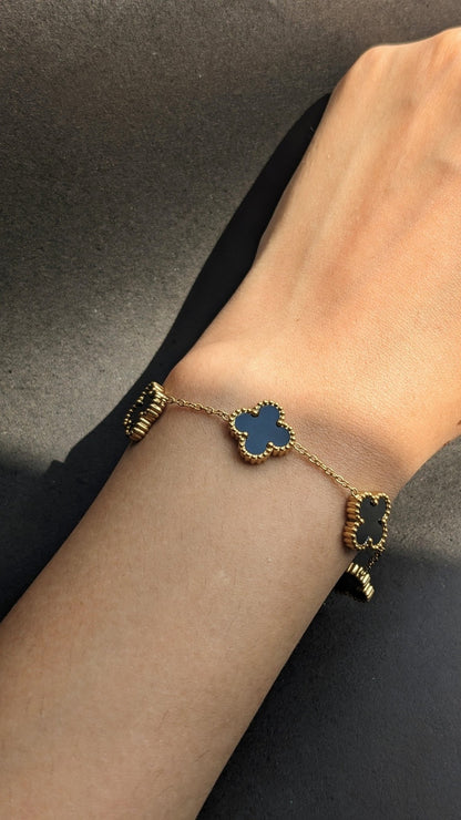 Black 4 - Leaf Clover Double sided Bracelet - SIFARA JEWELS