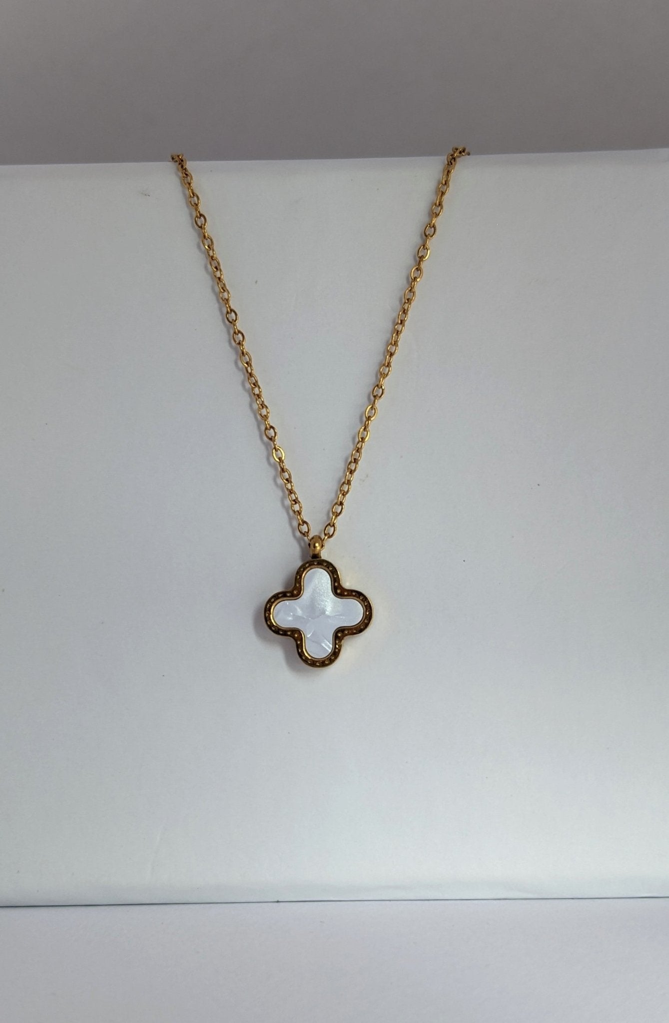 4 - Piece Stainless Steel White Clover Jewelry Set – Pendant Necklace, Earrings, Bracelet & Ring - SIFARA JEWELS