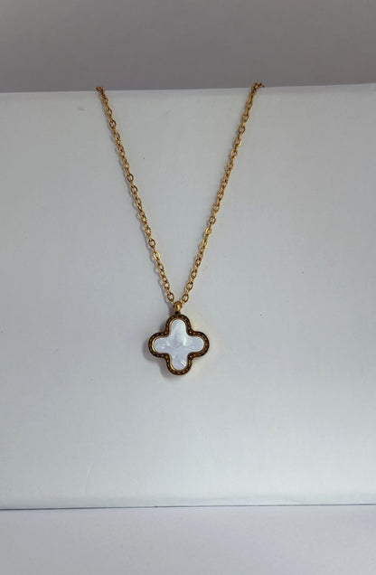 4 - Piece Stainless Steel White Clover Jewelry Set – Pendant Necklace, Earrings, Bracelet & Ring - SIFARA JEWELS