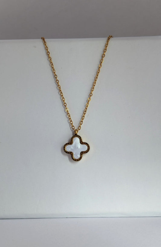 4 - Piece Stainless Steel White Clover Jewelry Set – Pendant Necklace, Earrings, Bracelet & Ring - SIFARA JEWELS