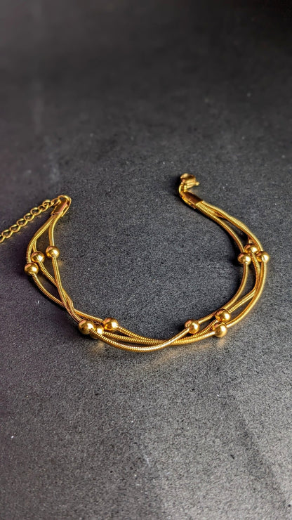 Stainless Steel Three Layered Balls Beads Bracelet - SIFARA JEWELS