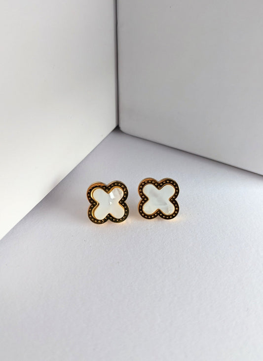 4 - Piece Stainless Steel White Clover Jewelry Set – Pendant Necklace, Earrings, Bracelet & Ring - SIFARA JEWELS