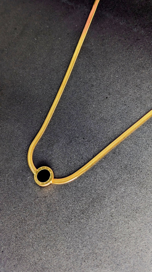 Gold Black Roman Numeric Snake Chain Necklace - SIFARA JEWELS