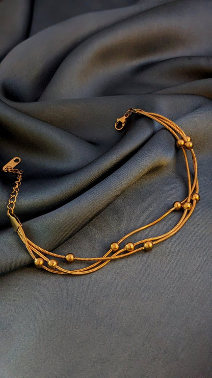 Stainless Steel Three Layered Balls Beads Bracelet - SIFARA JEWELS