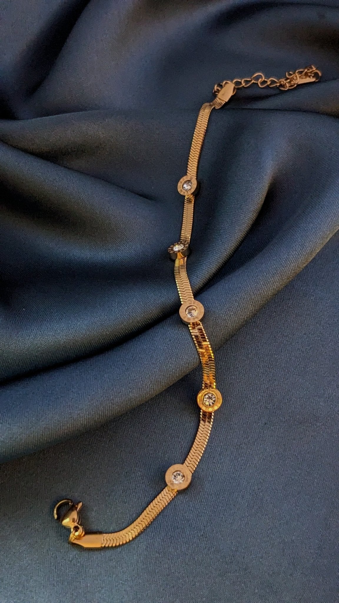 Roman Crystal Charm Snake Chain Bracelet - SIFARA JEWELS