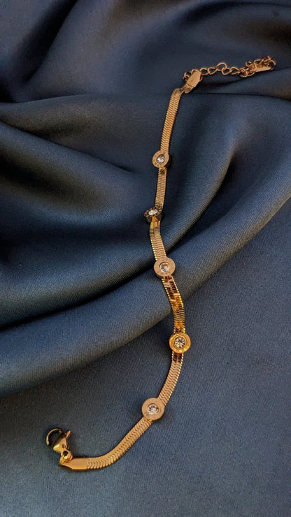 Roman Crystal Charm Snake Chain Bracelet - SIFARA JEWELS